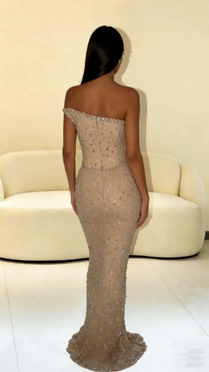 Robe de bal de fin d'année modeste pour lycéennes - Inspiration sirène bustier à sequins - Robe longue semi-formelle à paillettes pour adolescentes AB2193