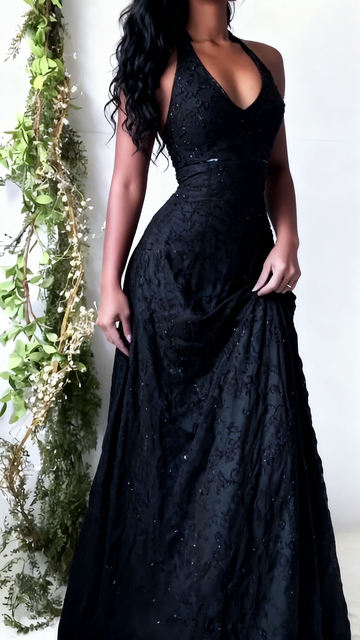 Vintage Meerjungfrauen-Abendkleid aus lila Spitze mit Neckholder, langes Abendkleid, Ballkleid AB326