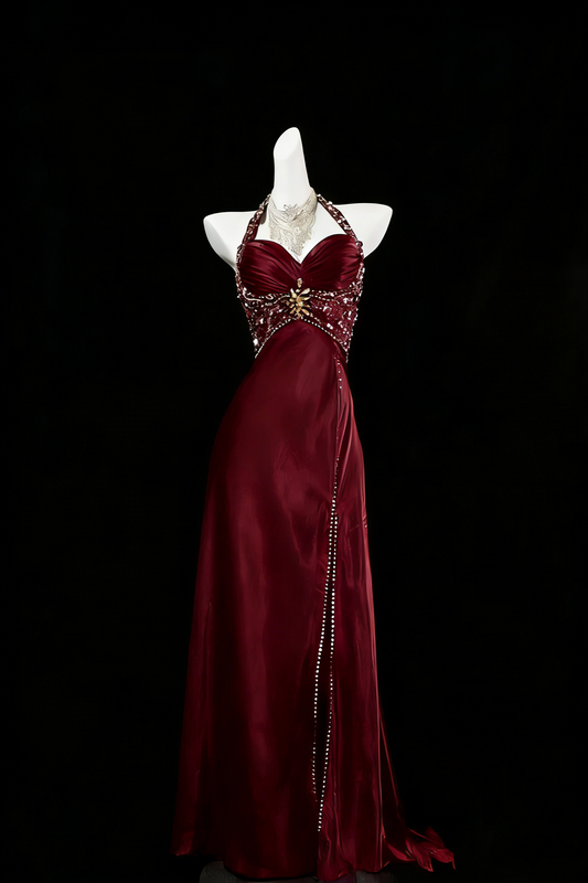 Luxuriöses, marineblaues Meerjungfrauen-Abendkleid mit Perlenbesatz und Schlitz, formelles Ballkleid für Partys AB328