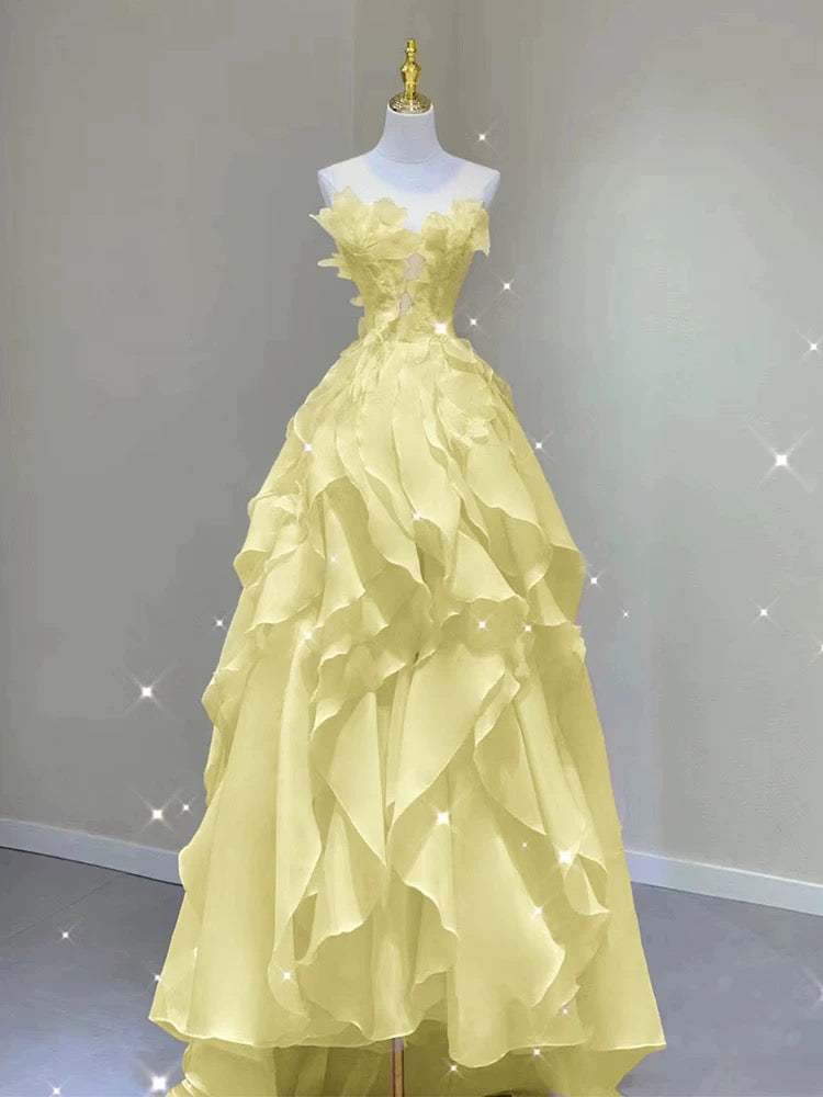 Pink princess evening dress, fairy party dress, girl’s birthday flower dress Formal Evening Gowns AB518