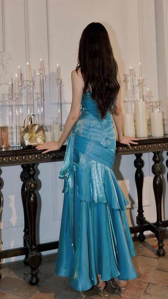 Elegantes, burgunderrotes Chiffon-Abendkleid im Meerjungfrauenstil mit Spaghettiträgern, formelles Abendkleid AB542