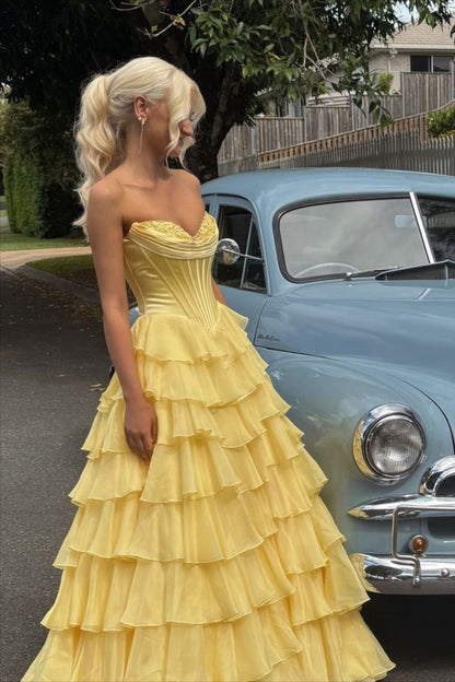 Dunkelblaues, trägerloses, plissiertes Abendkleid mit Rüschen in A-Linie, AB687