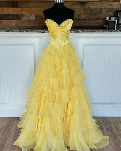 Dunkelblaues, trägerloses, plissiertes Abendkleid mit Rüschen in A-Linie, AB687