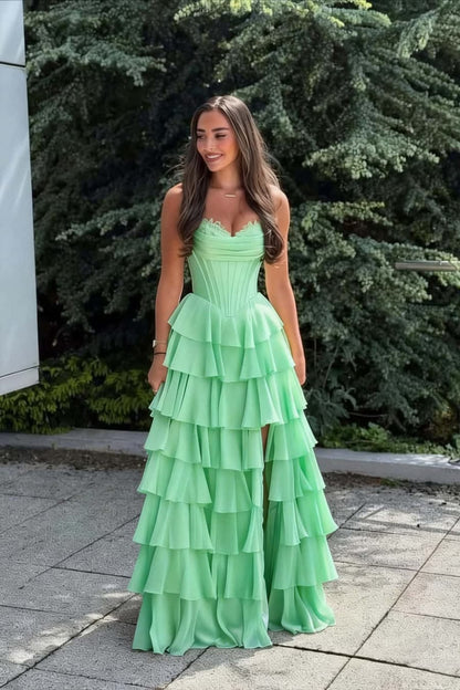 Dunkelblaues, trägerloses, plissiertes Abendkleid mit Rüschen in A-Linie, AB687