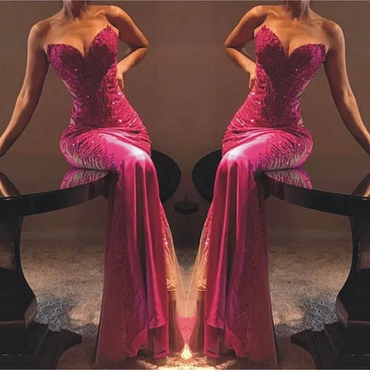Elegantes Meerjungfrauen-Ballkleid in Pink, langes Abendkleid aus Satin, AB810