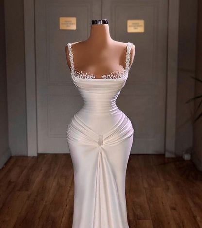 Modest Mermaid Sweetheart Pearls White Prom Dresses With Beads Gem Lilac Evening Party Formal Gown 20th Birthday Outfits AB834