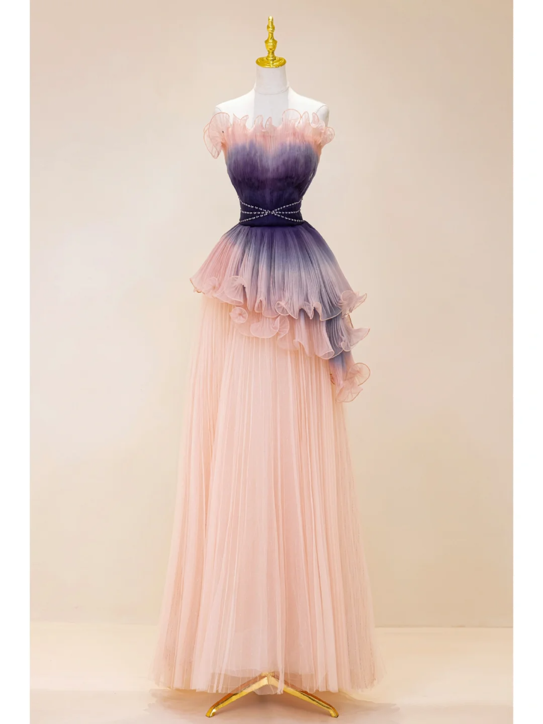 Bezauberndes, trägerloses, langes A-Linien-Abendkleid aus rosa Ombré-Trauben-Tüll – ein echter Hingucker zum 19. Geburtstag (Modell A849).