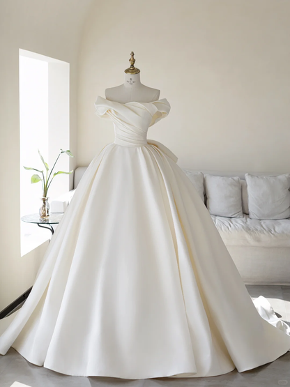 Robe de mariée princesse pour femme, robe de mariée en satin, robe de bal à épaules dénudées, AB891