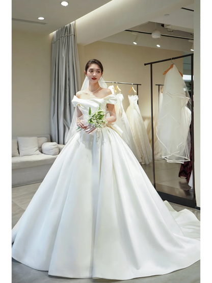 Robe de mariée princesse pour femme, robe de mariée en satin, robe de bal à épaules dénudées, AB891