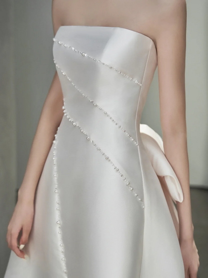 Damen-Brautkleid, trägerlos, ärmellos, plissiert, bodenlang, A-Linie, AB892