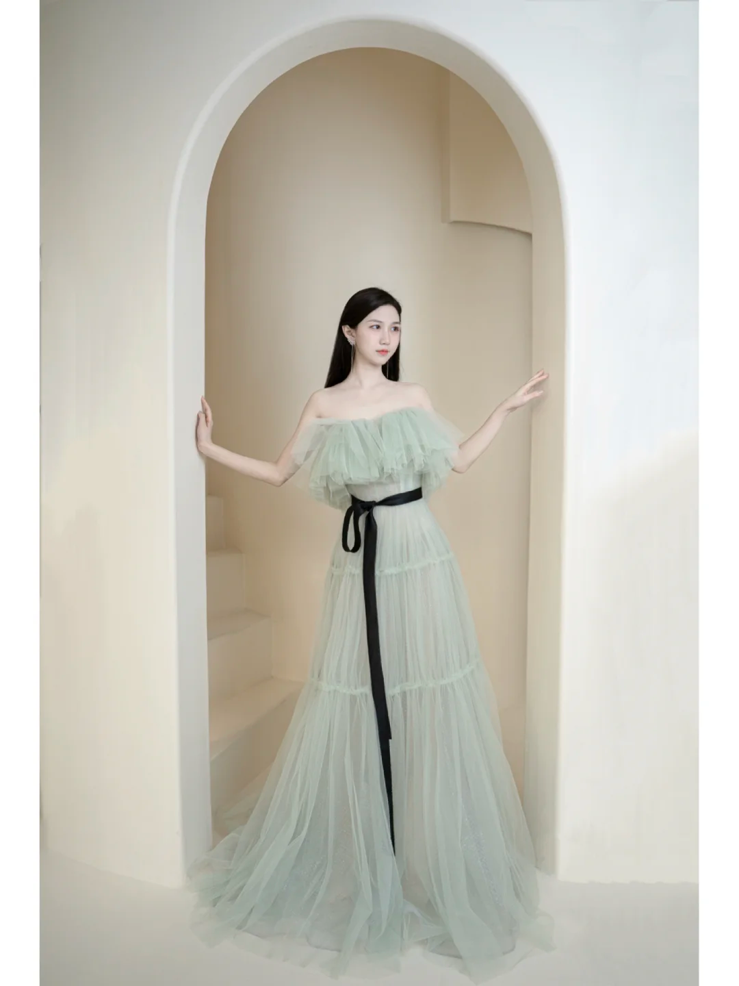 Bezauberndes, schulterfreies, mintgrünes Tüll-Abendkleid – ein echter Hingucker zum 18. Geburtstag (AB858)