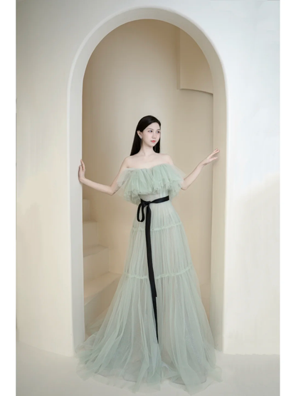 Bezauberndes, schulterfreies, mintgrünes Tüll-Abendkleid – ein echter Hingucker zum 18. Geburtstag (AB858)