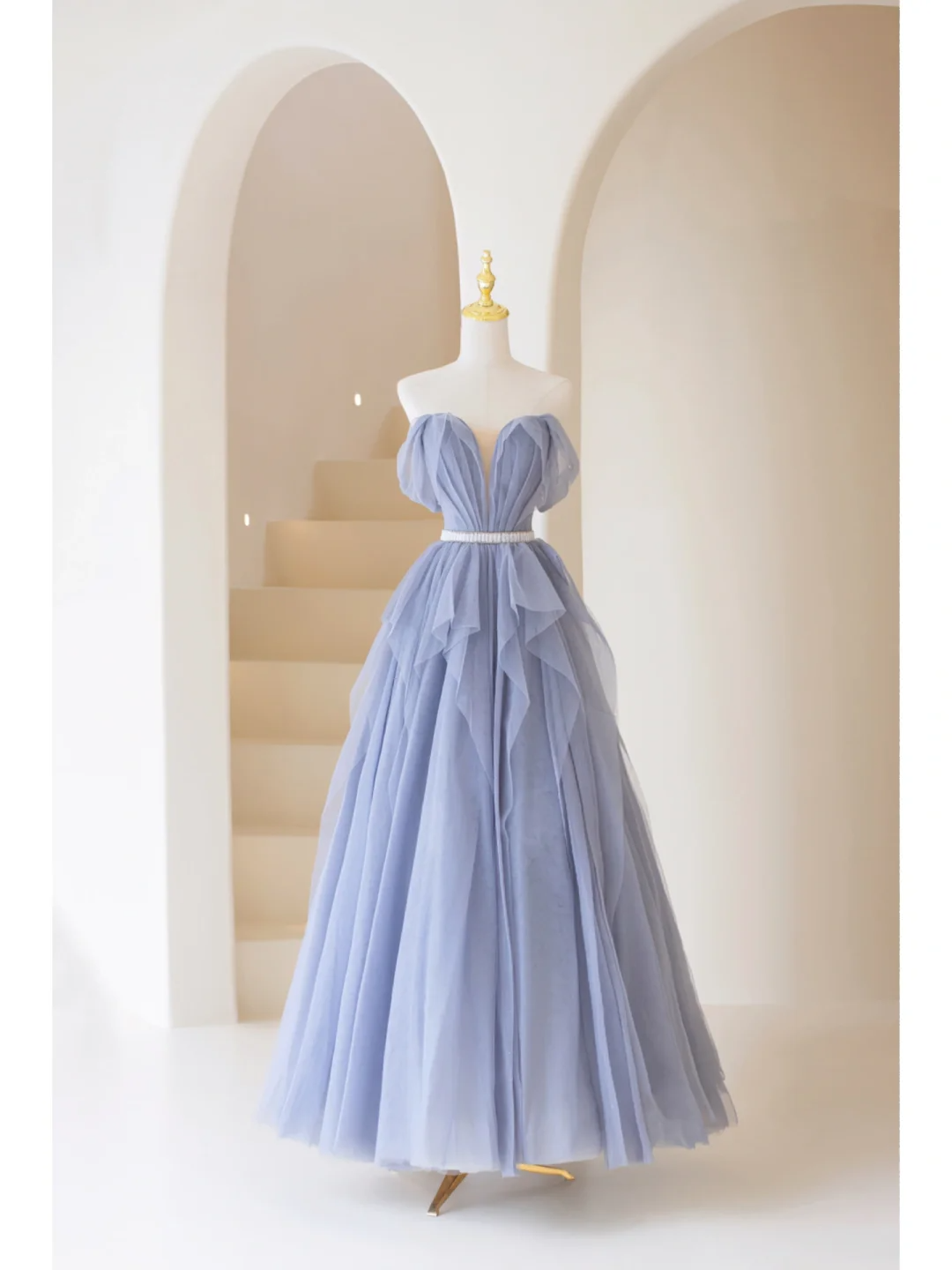 Robe de bal élégante en tulle à épaules dénudées, robe de soirée charmante, robe d'invitée de mariage tendance AB1014