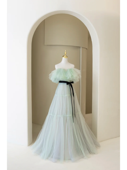 Bezauberndes, schulterfreies, mintgrünes Tüll-Abendkleid – ein echter Hingucker zum 18. Geburtstag (AB858)