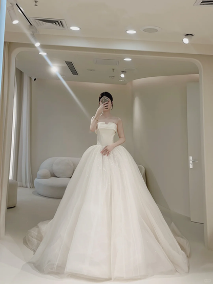 Prinzessinnen-Brautkleid für Damen, Tüll-Brautkleid, Ballkleid, trägerloses Brautkleid AB883