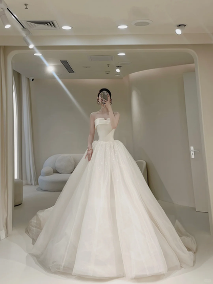 Prinzessinnen-Brautkleid für Damen, Tüll-Brautkleid, Ballkleid, trägerloses Brautkleid AB883