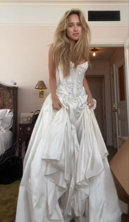 Robe de mariée intemporelle coupe trapèze, dos lacé, bustier, robe de mariée simple et longue, magnifique robe de mariée AB939
