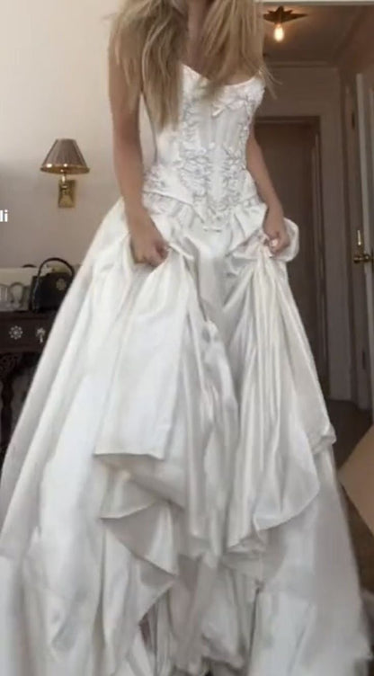 Robe de mariée intemporelle coupe trapèze, dos lacé, bustier, robe de mariée simple et longue, magnifique robe de mariée AB939
