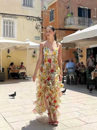 Robe de bal sirène sexy à bretelles spaghetti, dos nu, bleue à fleurs, AB2196