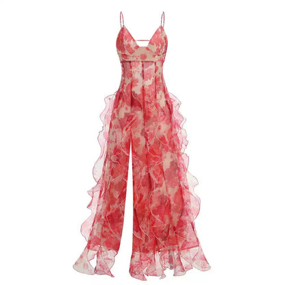 Robe de bal sirène sexy à bretelles spaghetti, dos nu, bleue à fleurs, AB2196