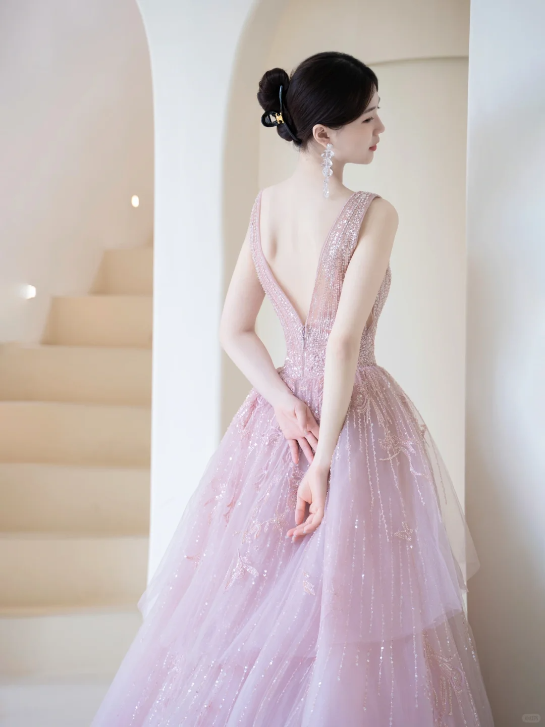 Elegantes, trägerloses Ballkleid aus schokoladenbraunem Tüll mit Perlenbesatz, langes Partykleid, Abendkleid AC027