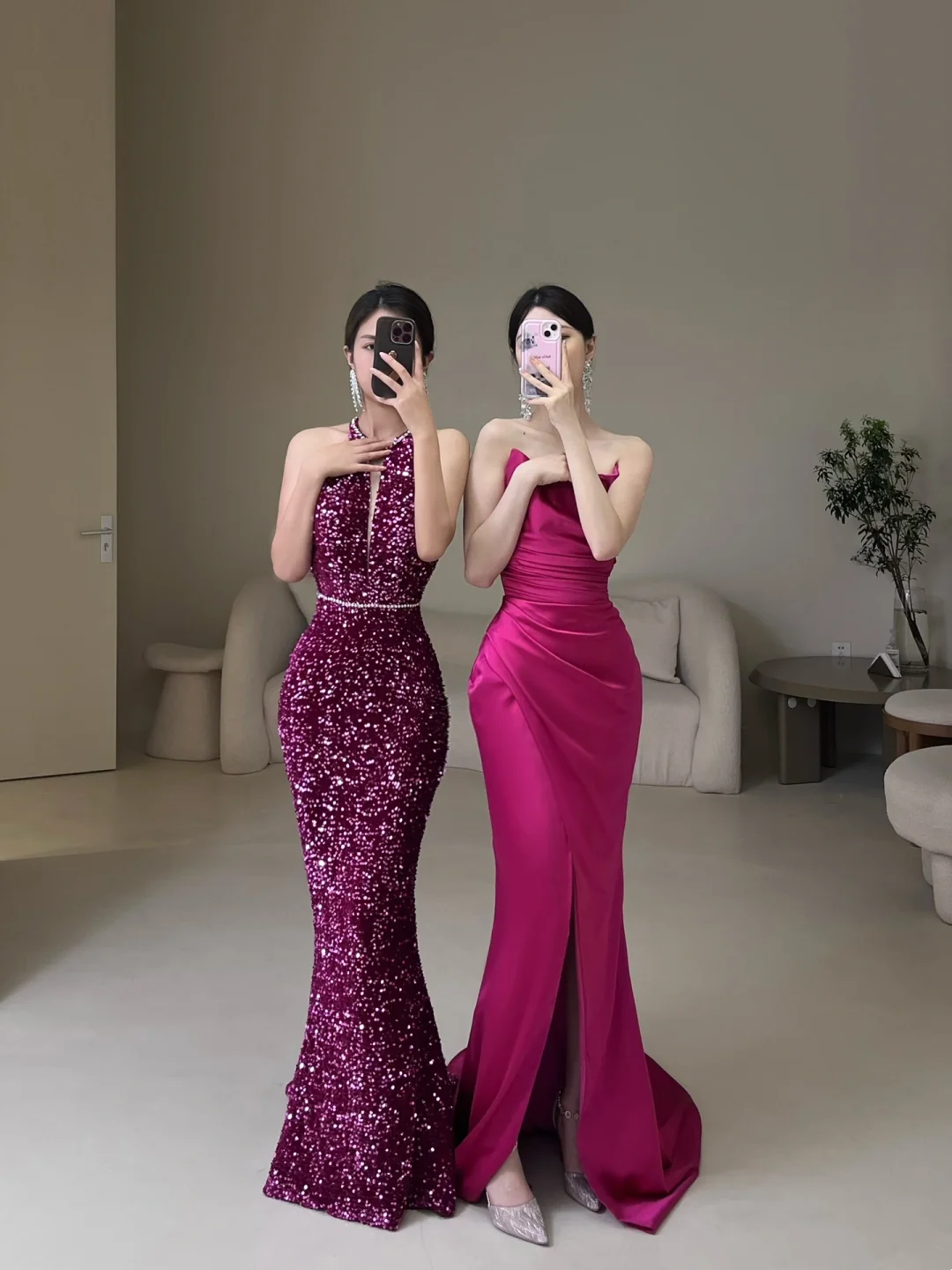 Robe de bal sirène bustier fuchsia à sequins, robe de soirée longue, modèle ACC27