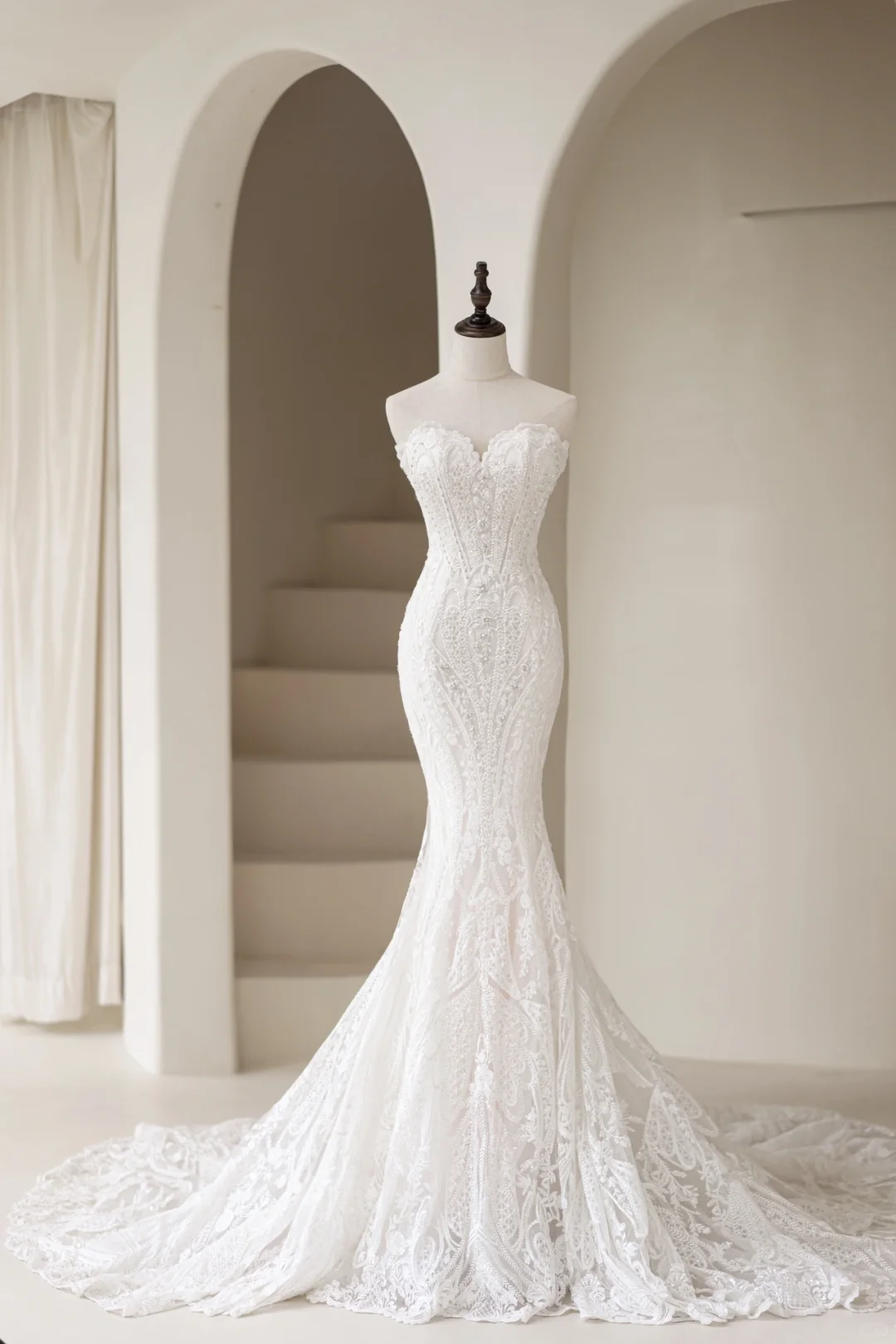 Luxuriöses Meerjungfrauen-Brautkleid für Damen, ärmellos, mit Herzausschnitt, aus Spitze und Tüll, AC029