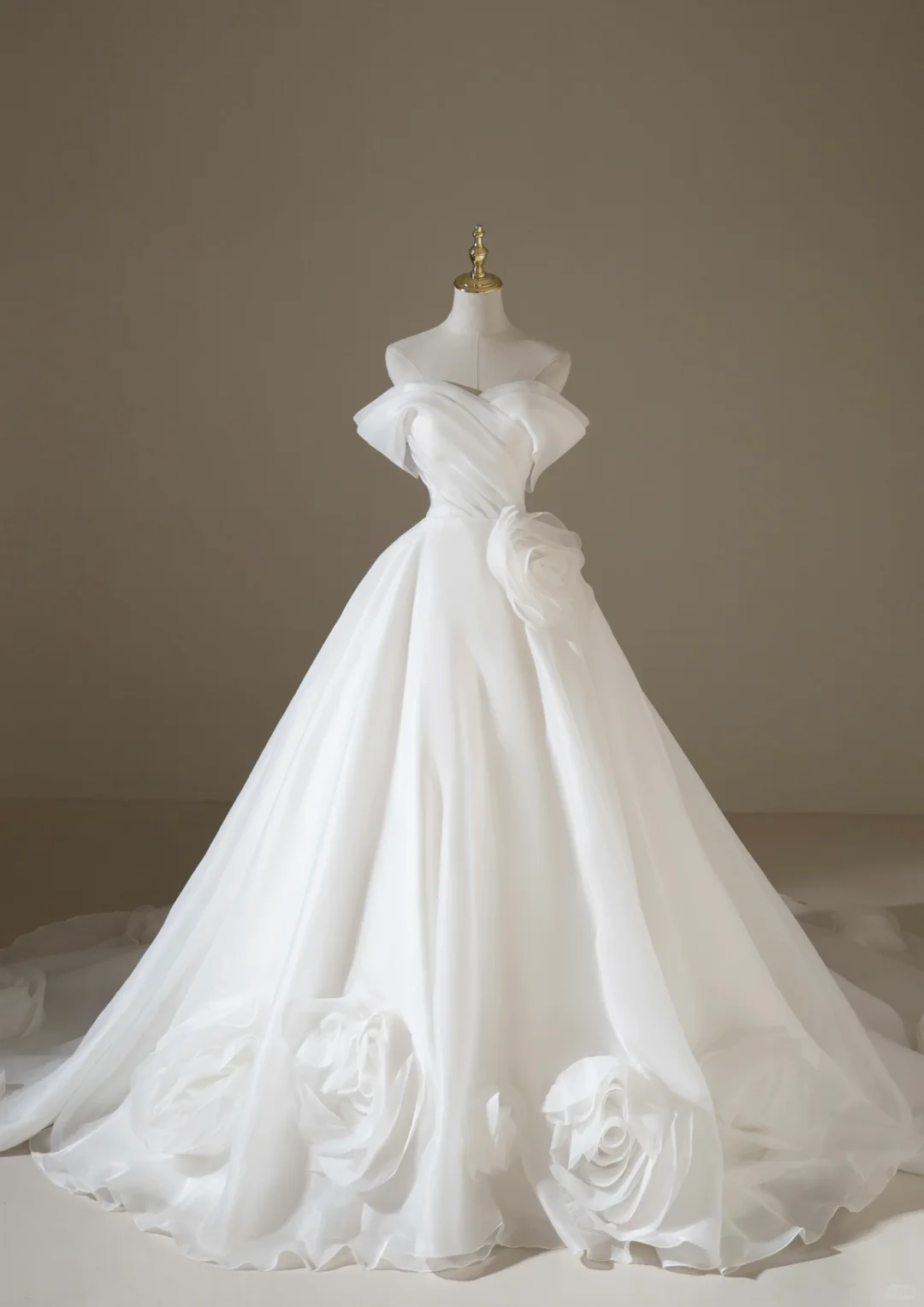 Women’s Off The Shoulder Ball Gown With Flowers Bridal Wedding Dresses Pleated Floor Length For Bride AC041