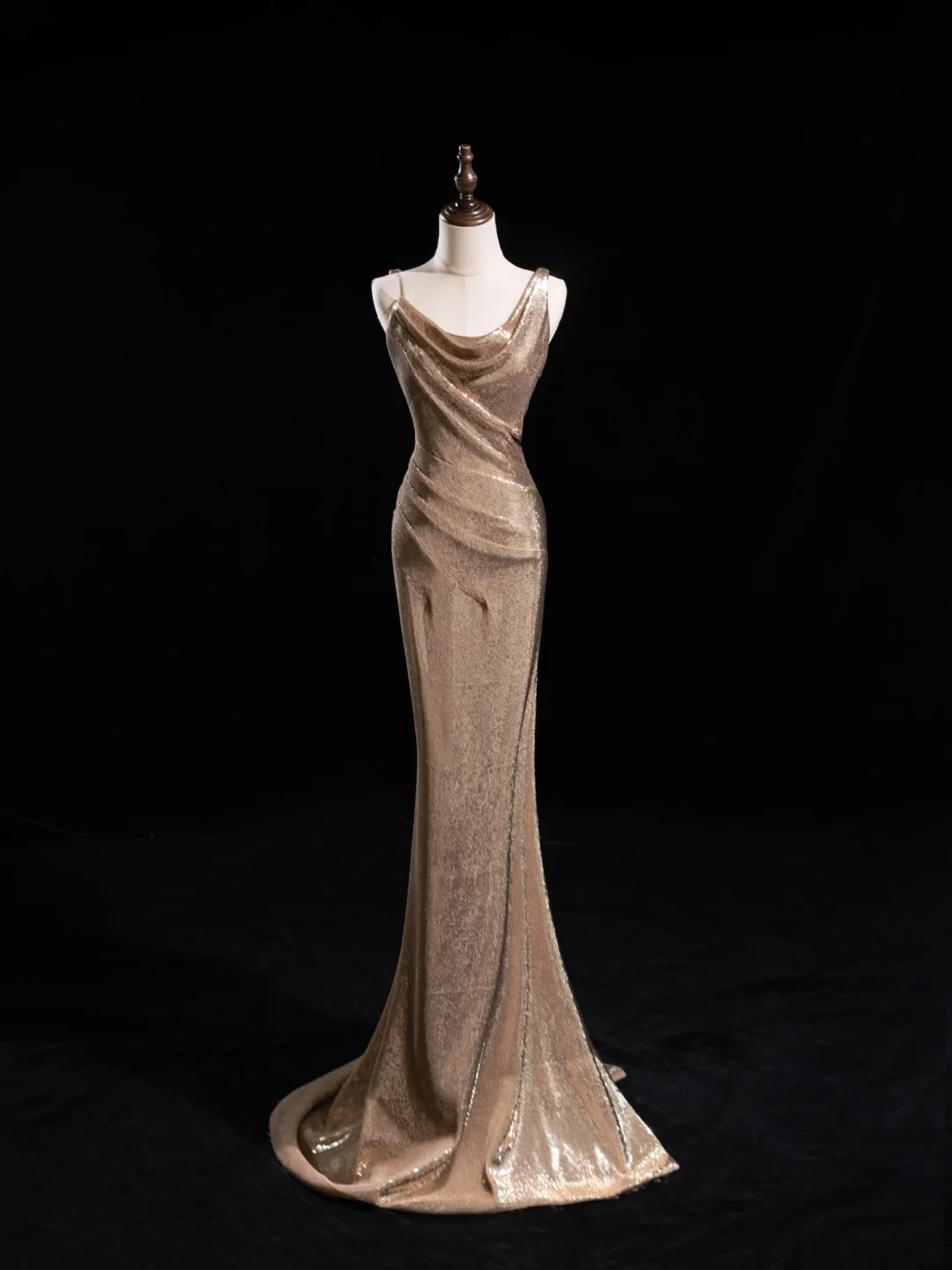 Elegantes, champagnerfarbenes Paillettenkleid im Meerjungfrauenstil für Damen – langes, formelles Ballkleid zum 22. Geburtstag (AC048)
