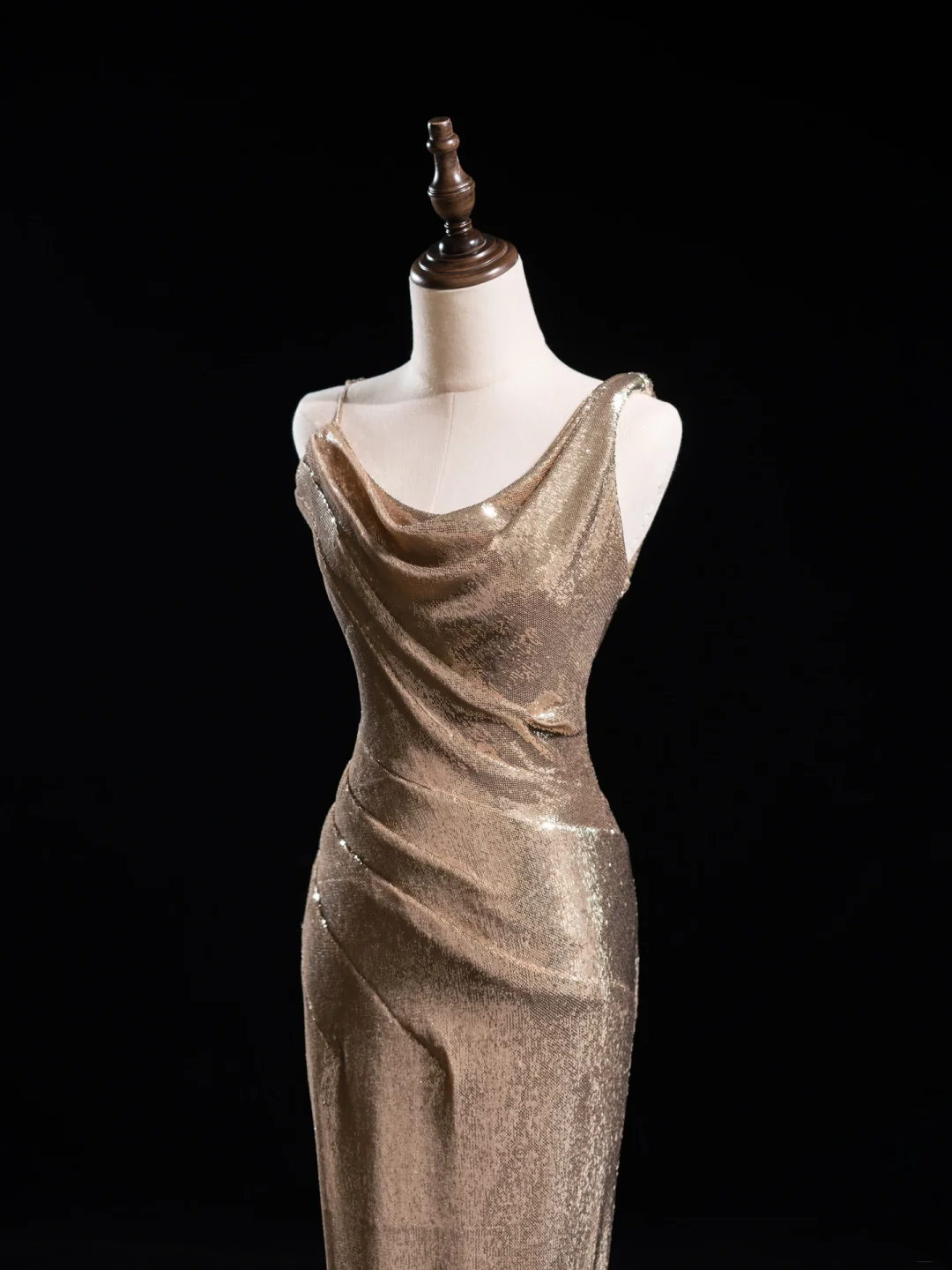Elegantes, champagnerfarbenes Paillettenkleid im Meerjungfrauenstil für Damen – langes, formelles Ballkleid zum 22. Geburtstag (AC048)