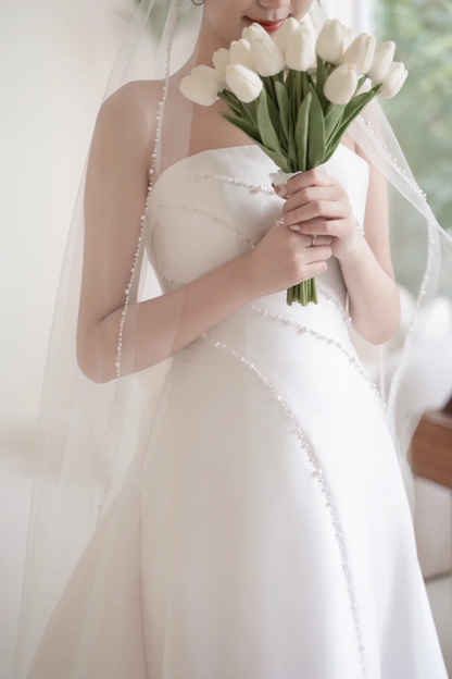Damen-Ballkleid, trägerlos, Brautkleid mit Perlen, bodenlang, AC069