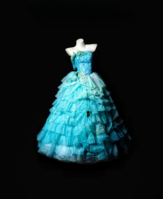 Elegant Quinceanera Dress Ball Gown Strapless Blue Long 15 Quince Dresses Photo Ideas Formal Outfit RB6354