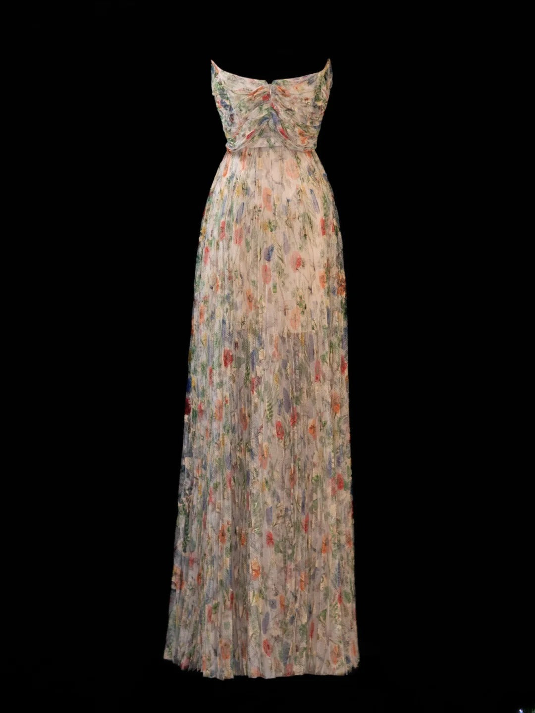 Robe de bal fleurie, bustier, plissée, longue et élégante, idéale pour les soirées formelles (SA001)