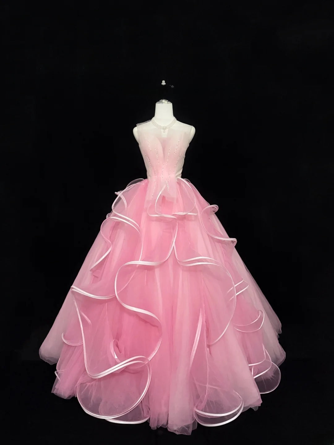 Princess Prom Dresses Ball Gown Strapless Pink Tulle Sweet 16 Evening Long Formal Dress RB7375