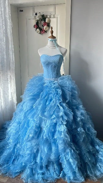 Sweet 16 Dresses Long Blue Sweetheart Ball Gown Sleeveless Sweet Sixteen Birthday Gown RC0371