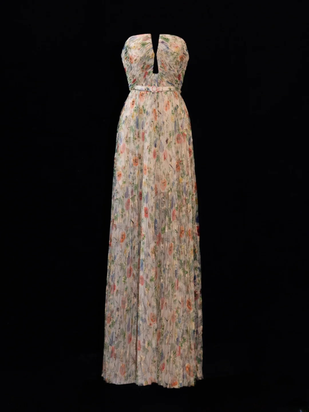 Robe de bal fleurie, bustier, plissée, longue et élégante, idéale pour les soirées formelles (SA001)