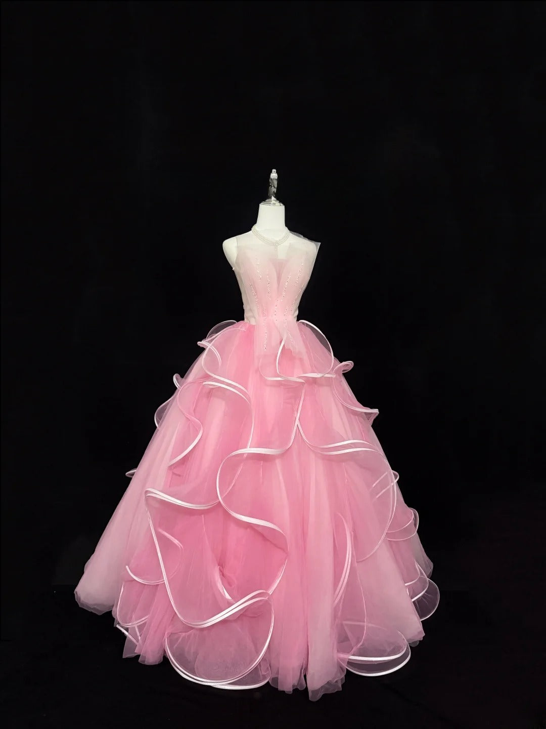 Princess Prom Dresses Ball Gown Strapless Pink Tulle Sweet 16 Evening Long Formal Dress RB7375