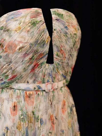 Robe de bal fleurie, bustier, plissée, longue et élégante, idéale pour les soirées formelles (SA001)