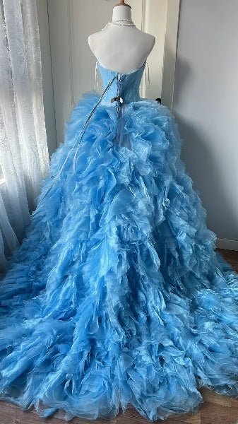 Sweet 16 Dresses Long Blue Sweetheart Ball Gown Sleeveless Sweet Sixteen Birthday Gown RC0371