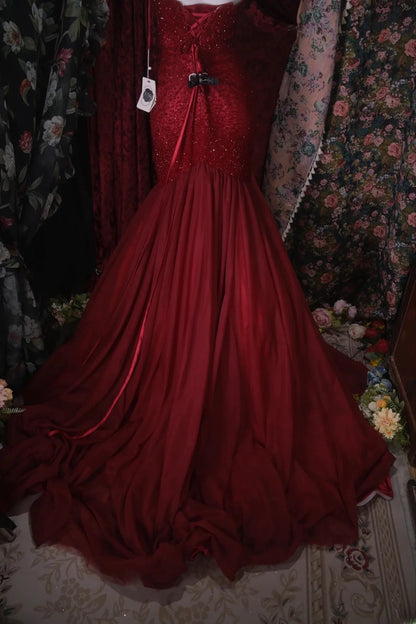 Elegant Mermaid Sweetheart Burgundy Tulle With Beading Long Prom Dresses Formal Outfit Evening Night Dress RB8029