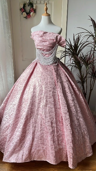 Sweet 16 Kleider Lang Pink Trägerloses Ballkleid Ärmelloses Sweet Sixteen Geburtstagskleid RC0372