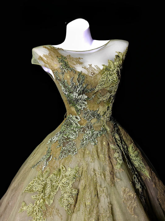 Pretty Ball Gown Scoop Green Tulle Lace Quince Dress Long 15 Quinceanera Dresses Photo Ideas Formal Outfit RB6355