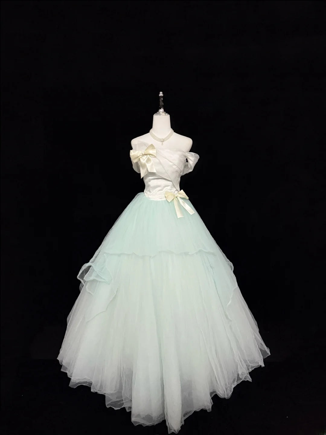 Princess Prom Dresses Ball Gown Off The Shoulder Mint Green Tulle Evening Long Formal Dress RB7376