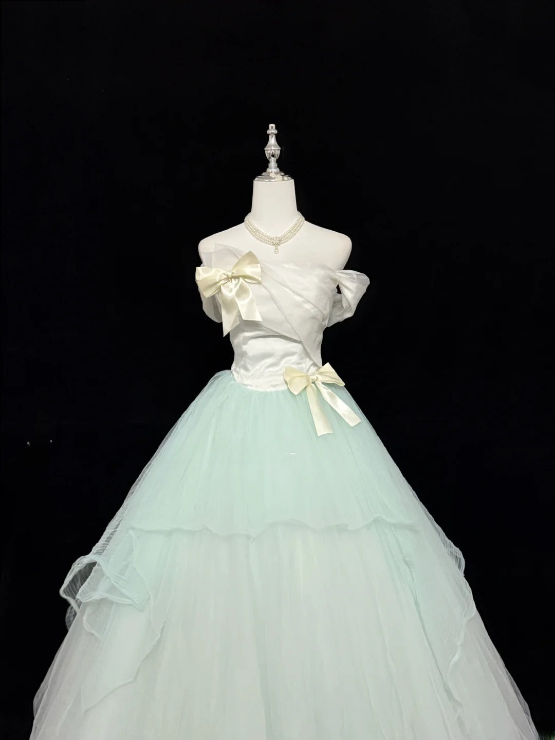 Princess Prom Dresses Ball Gown Off The Shoulder Mint Green Tulle Evening Long Formal Dress RB7376