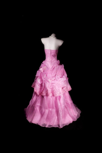 Sweet 16 Dress Ball Gown Strapless Pink With Lace Tiered Sweet Sixteen Dress RB9812