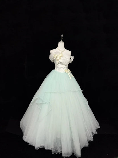 Princess Prom Dresses Ball Gown Off The Shoulder Mint Green Tulle Evening Long Formal Dress RB7376
