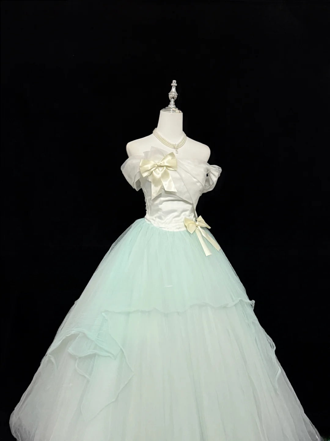 Princess Prom Dresses Ball Gown Off The Shoulder Mint Green Tulle Evening Long Formal Dress RB7376