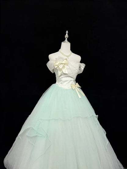 Princess Prom Dresses Ball Gown Off The Shoulder Mint Green Tulle Evening Long Formal Dress RB7376