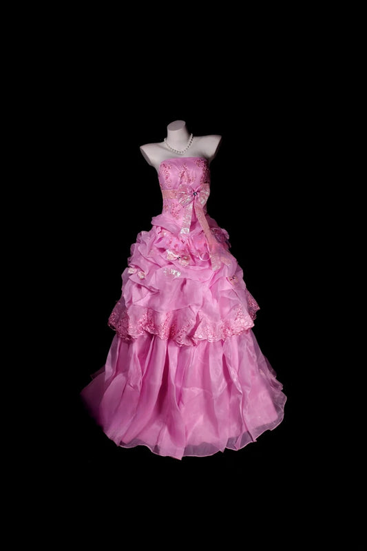 Sweet 16 Dress Ball Gown Strapless Pink With Lace Tiered Sweet Sixteen Dress RB9812