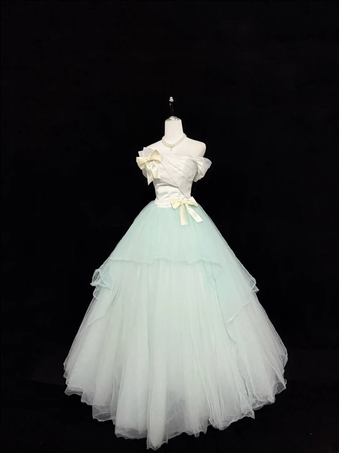 Princess Prom Dresses Ball Gown Off The Shoulder Mint Green Tulle Evening Long Formal Dress RB7376